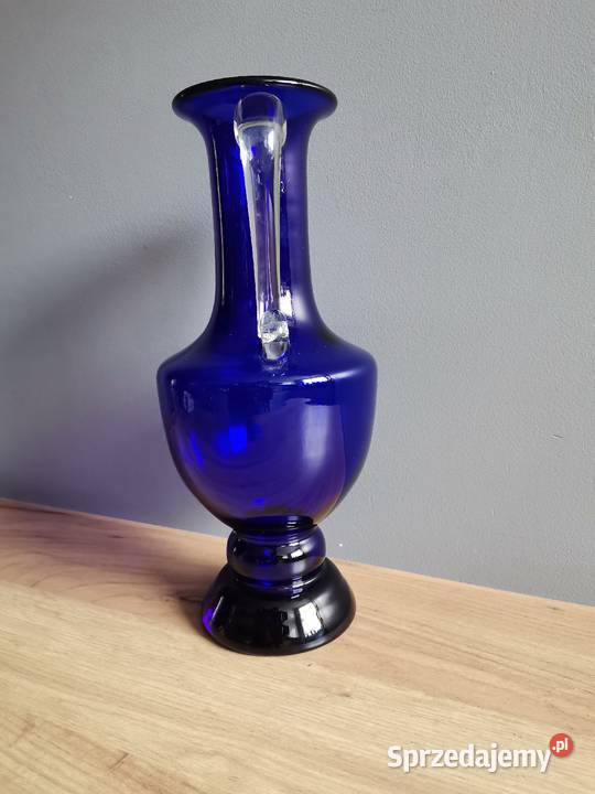 Stary duży kobaltowy wazon amfora szkło Porcelana i szkło Siemianowice Śląskie