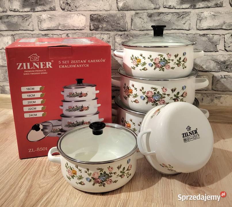 Garnki białe emaliowe w różnych wzorach Kraków