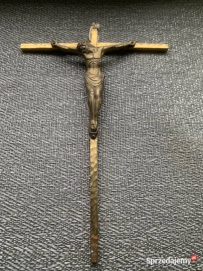 Krzyżyk na ścianę Mosiężny Jezus łódzkie Łowicz