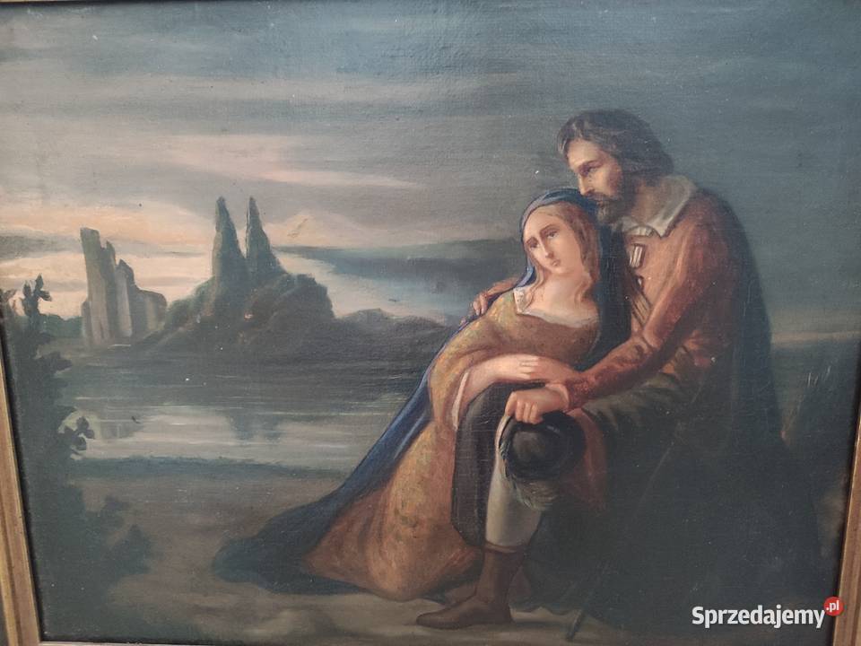 Piękny obraz olejny scena rodzajowa łódzkie