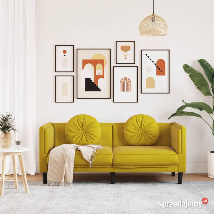 Sofa 2osobowa z poduszkami żółta aksamit Warszawa