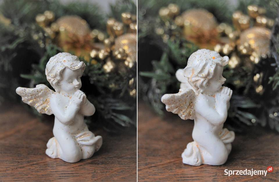 Anioł aniołek klęczący biały figurka żywica lubelskie Lublin