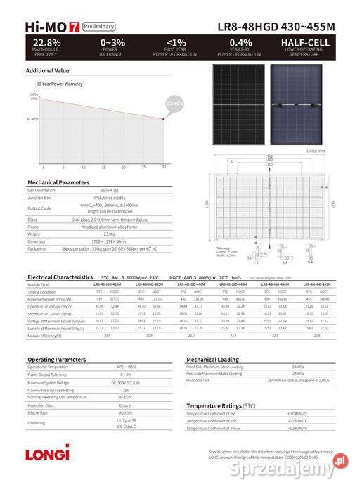 Panel Fotowoltaiczny LONGi HiMO 7 440W Bifacial małopolskie