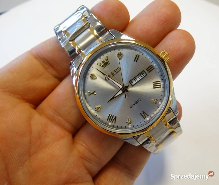 Klasyczny zegarek męski Olevs 40mm srebrno złoty