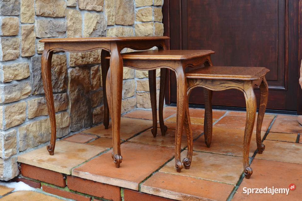 Stoliki trojaki brązowe dębowe stylowe ludwik wielkopolskie Kalisz