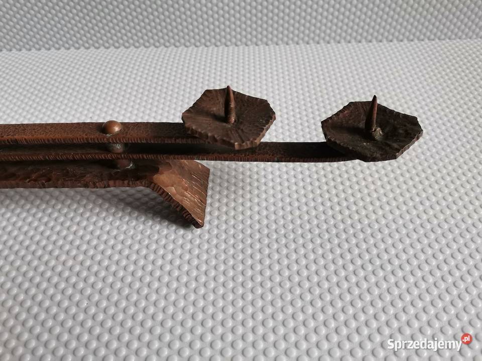 Stary miedziany świecznik metaloplastyka PRL Katowice