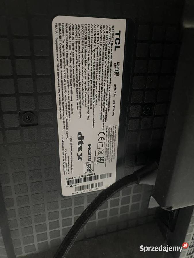 Sprzedam telewizor TCL model 43P755 4K Smart TV LED Swarzędz