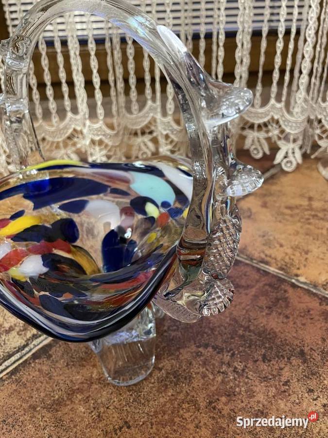 Stary koszyczek szklany z PRL Klamerki, linki i koszyczki Łódź