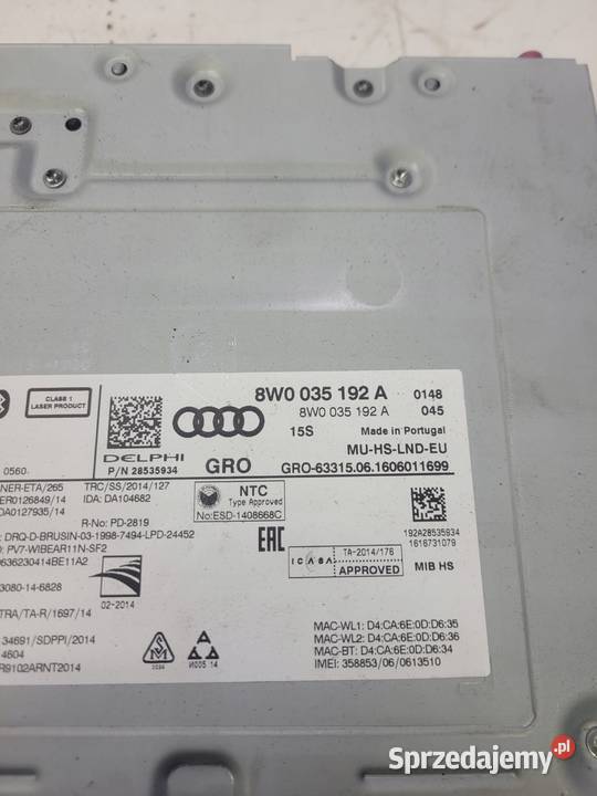 JEDNOSTKA CENTRALNA MIB AUDI A4 B9 A5 8W0035192A osobowe śląskie Przystajń