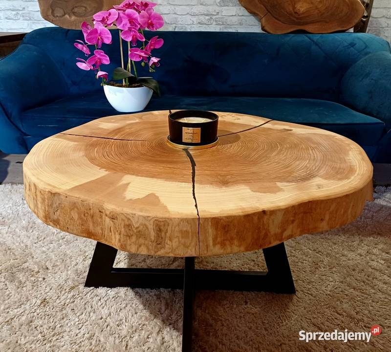 Stolik kawowy 82x71 plaster drewna loft ława Śrem