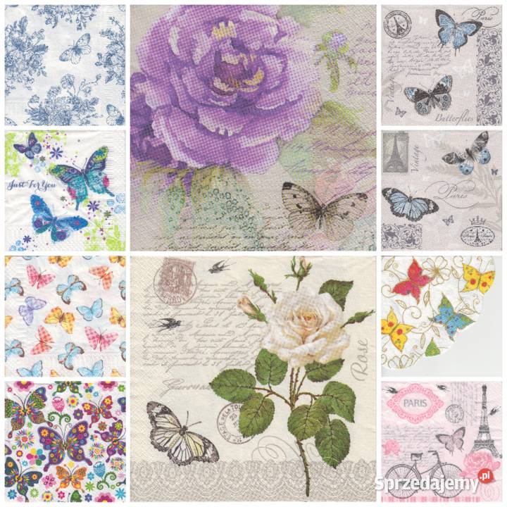 Dekupaż serwetki motyle kwiaty róże