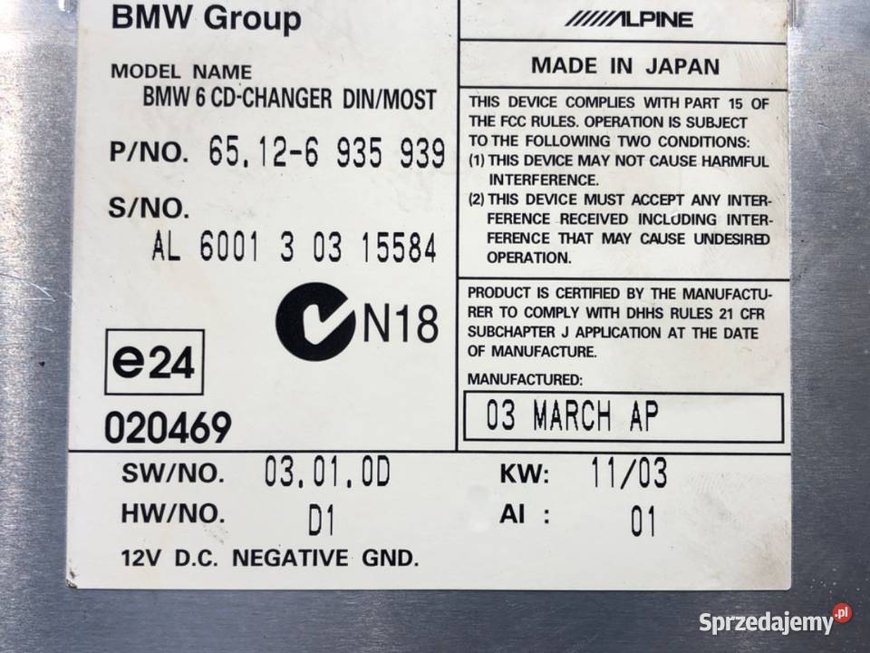 ZMIENIARKA CD BMW E60 0310 6935939 NAPĘD CZYTNIK osobowe