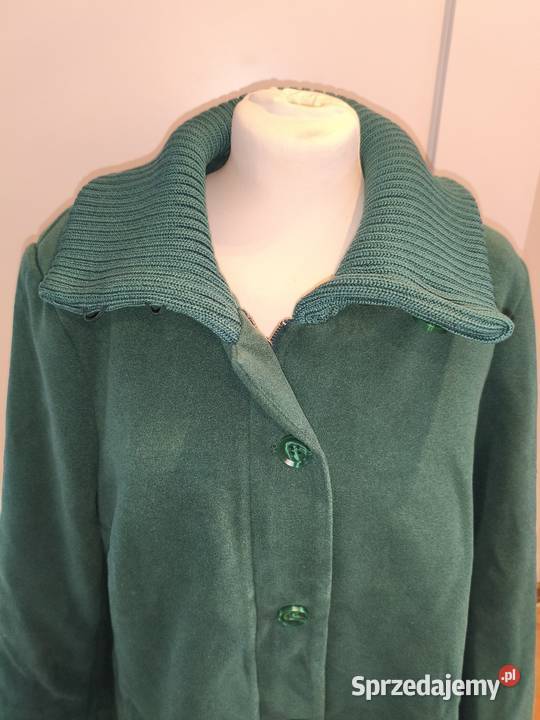 Płaszcz jesienny damski rozkloszowany ze stójką zielony wielkopolskie Pobiedziska