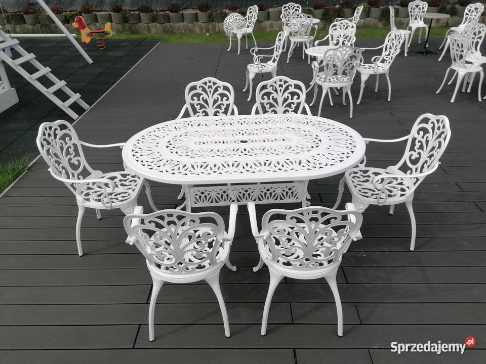 Meble ogrodowe aluminiowe białe 6 osób Kraków