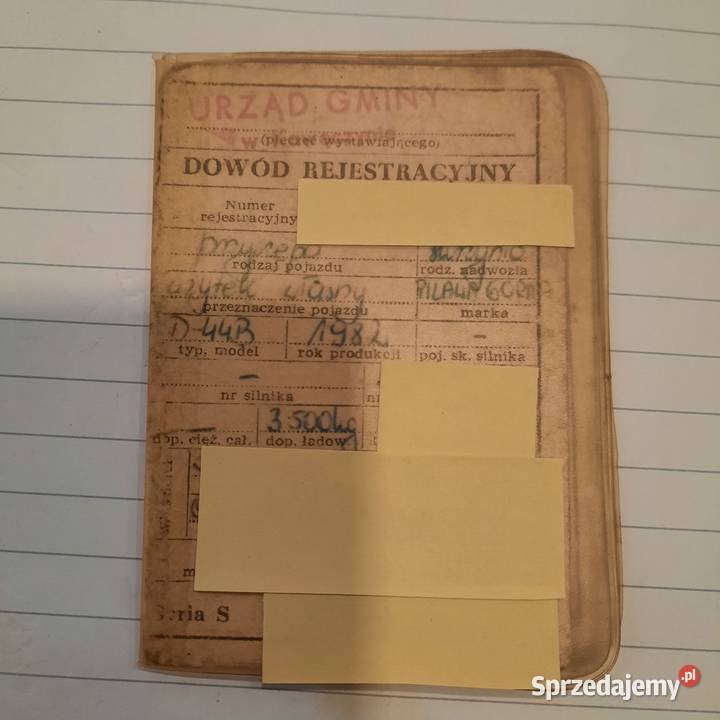 Dowód rejestracyjny kolekcjonerski przyczepa Pasłęk