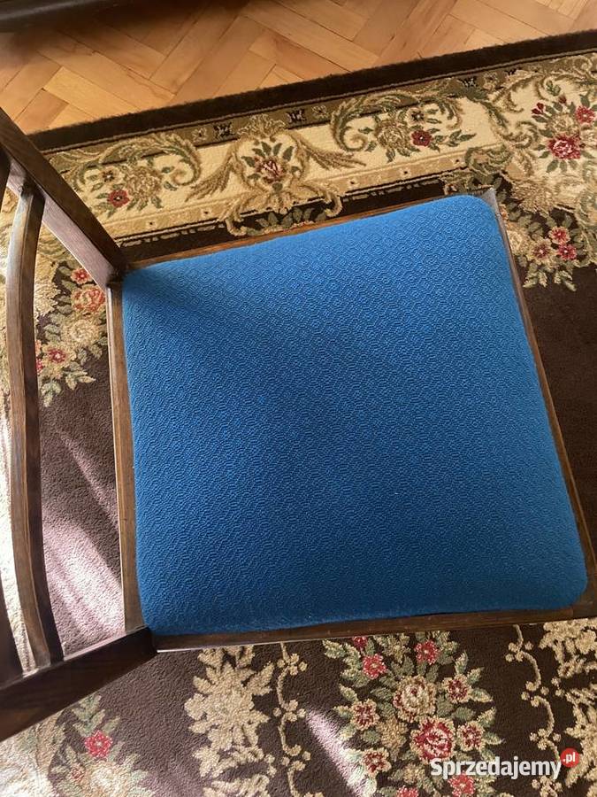 Stylowe krzesła vintage ciemne drewno niebieskie Toruń sprzedam