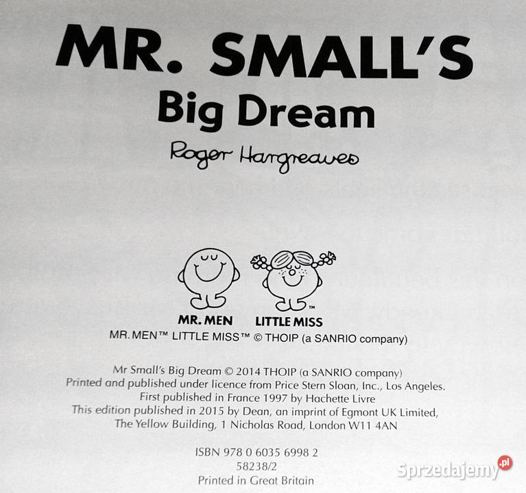Mr Small Big Dream Roger Hargreaves Rok wydania 2014 Chełm