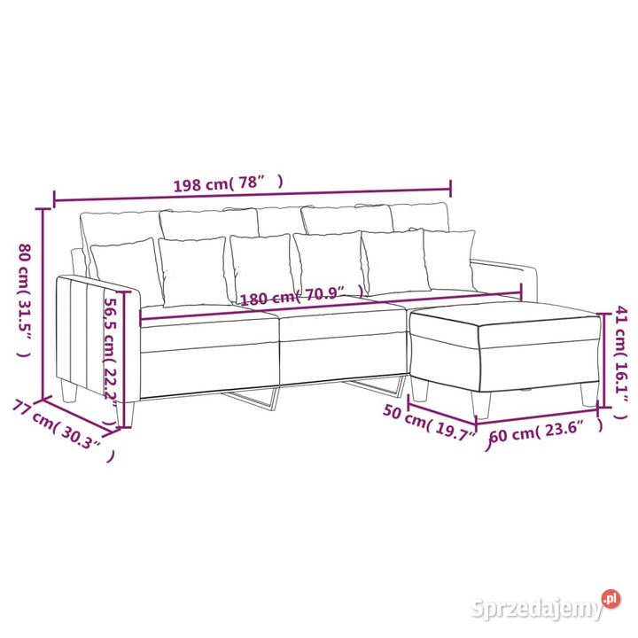 3osobowa sofa z podnóżkiem jasnożółty 180 mazowieckie Warszawa