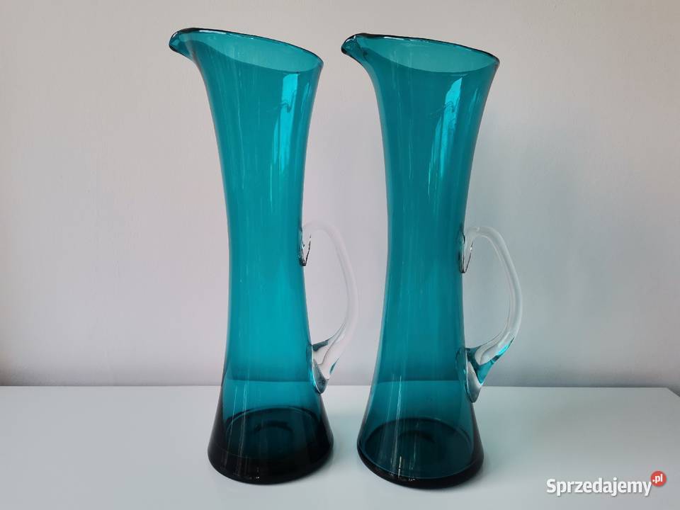 Stary niebieski dzbanek wazon 2 sztuki huta Katowice