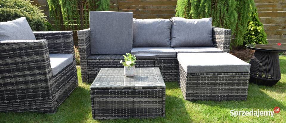 Zestaw mebli ogrodowych szary technorattan sofa Bełchatów
