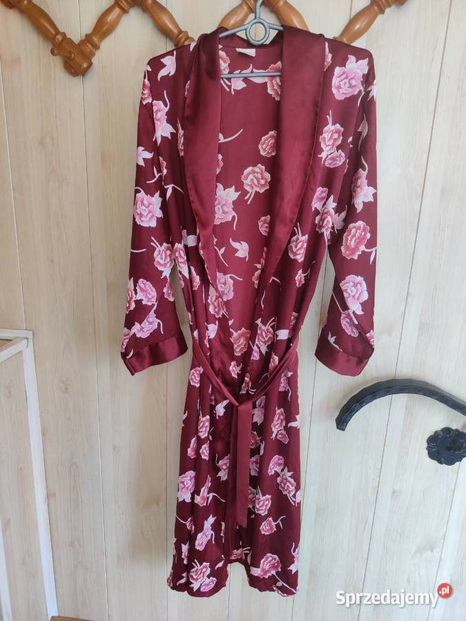 Szlafrok ciemny w kwiaty satyna Moda i Styl Myszków
