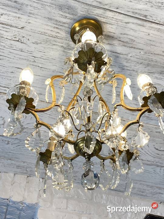 Francuski Żyrandol kryształowy 2 Francja mosiądz Lampy wiszące