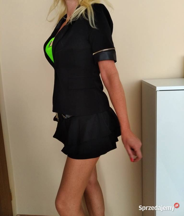 BOSKI żakiet damski czarny krótki rękaw S M Bez wzoru Łapy