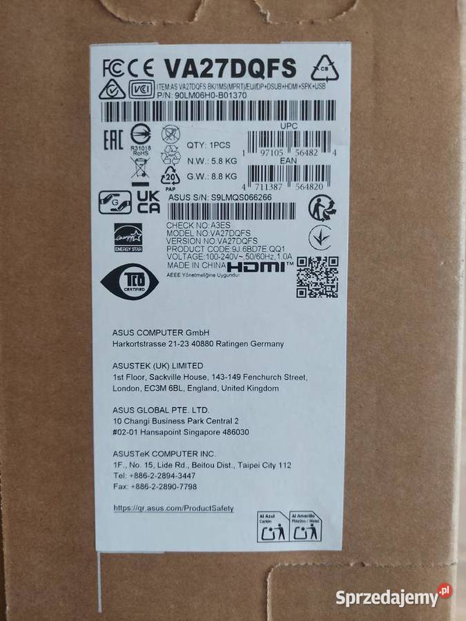 Monitor ASUS VA27DQFS Business 27 małopolskie Nowy Sącz