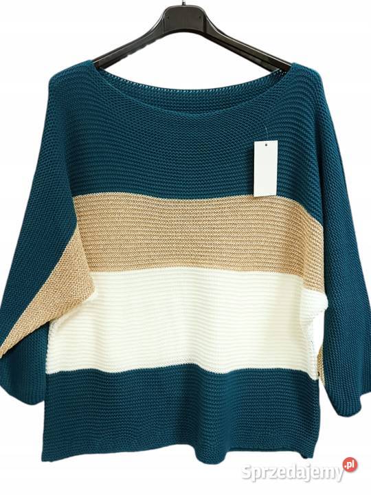 Stylowy ciepły sweter złota nitka paski125 Wieluń