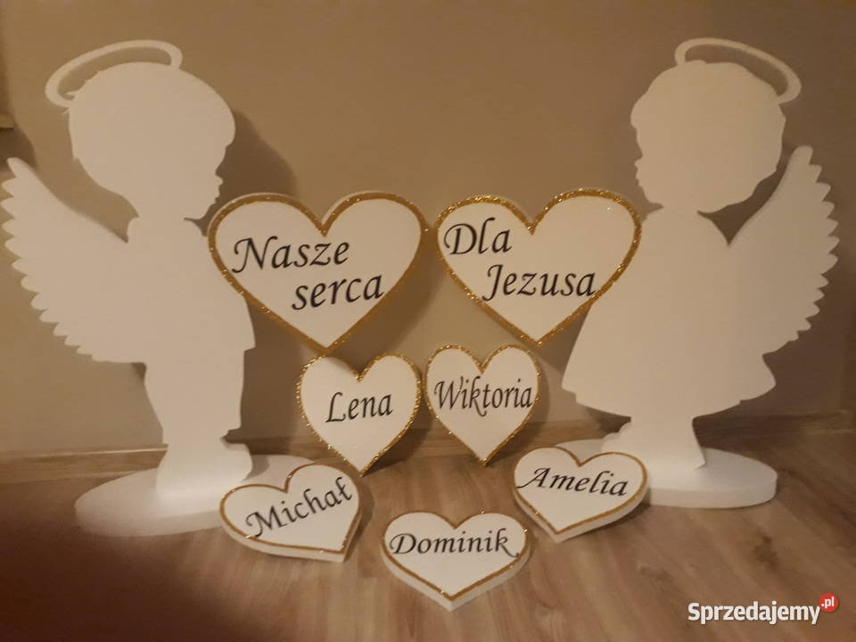 Aniołki z sercami dekoracja Pierwsza Komunia Dobrzyca