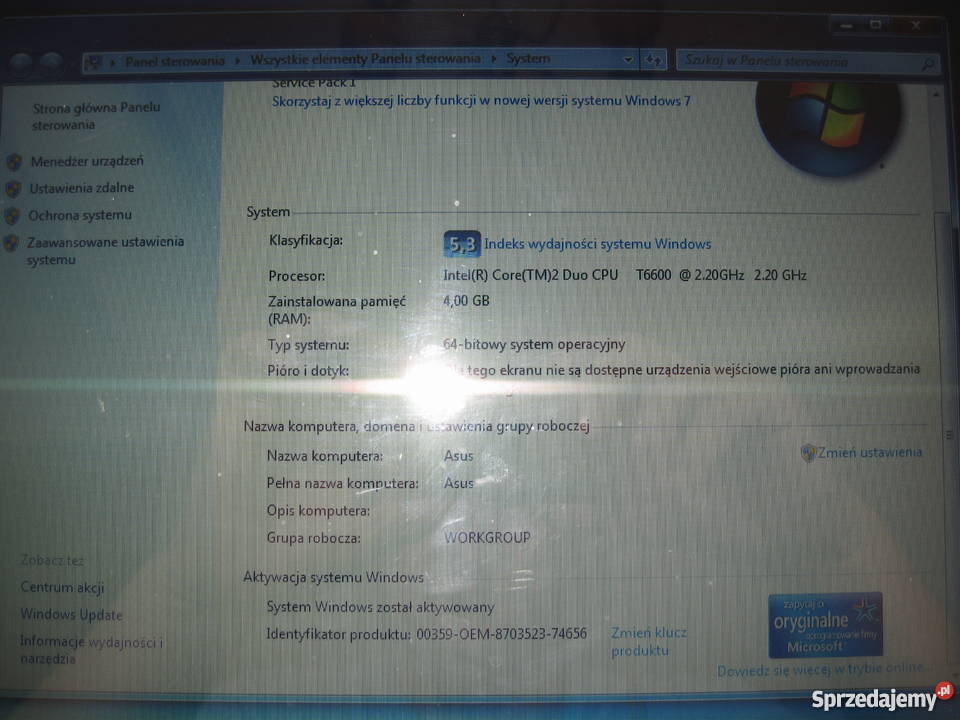 Laptop Asus Intel C2D t6600 4gb hdd320 idealny małopolskie Niepołomice