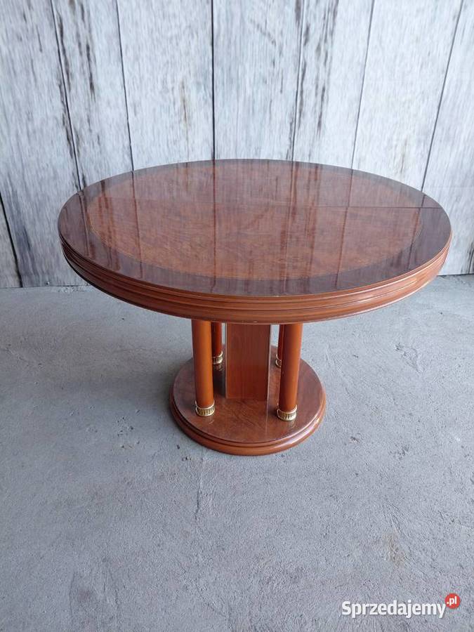stół okrągły inkrustowany stół jadalny w stylu Byczyna