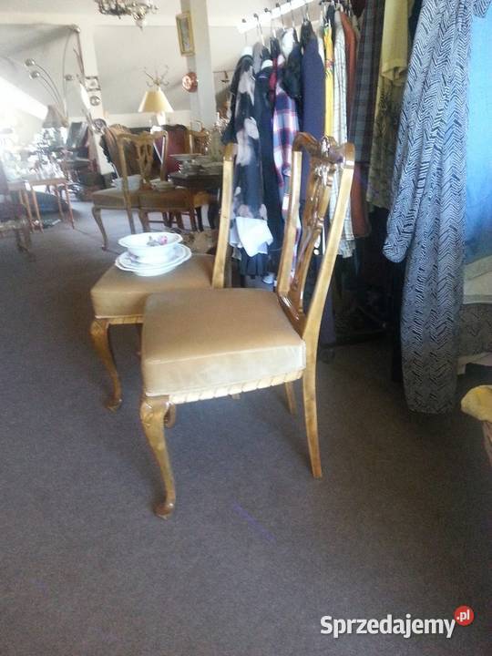 Krzesło piękne drewno orzech tapicerka miodowa