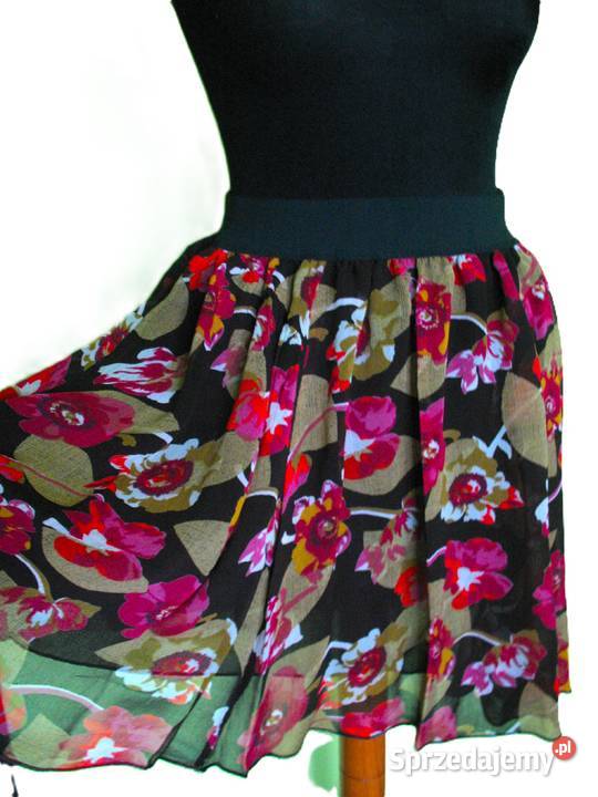 Spódnica Mini czarna w kwiaty 38 42 pas 70 90 mazowieckie