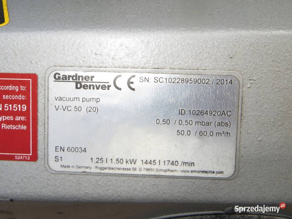PRZENOŚNIK PRÓŻNIOWY POMPA GARDNER DENVER VVC50 świętokrzyskie Wąchock