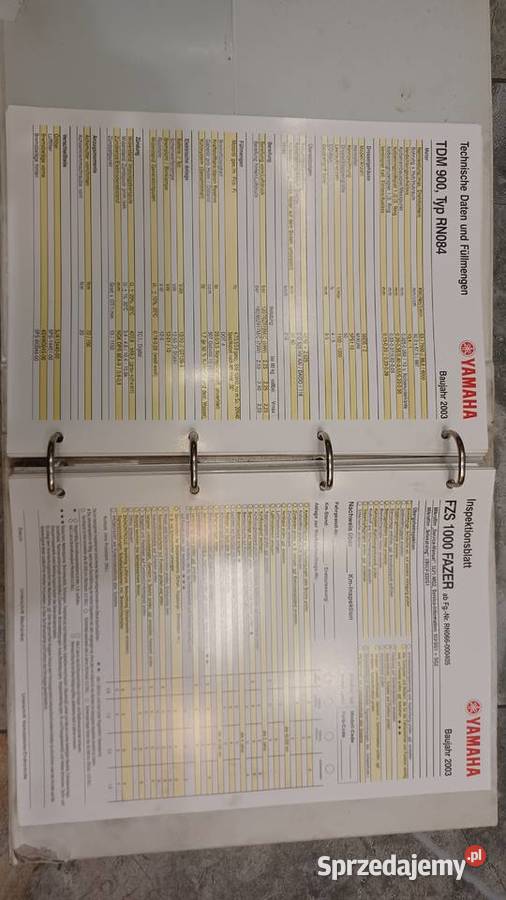 Książka interwałów serwisowych Yamaha Ługi