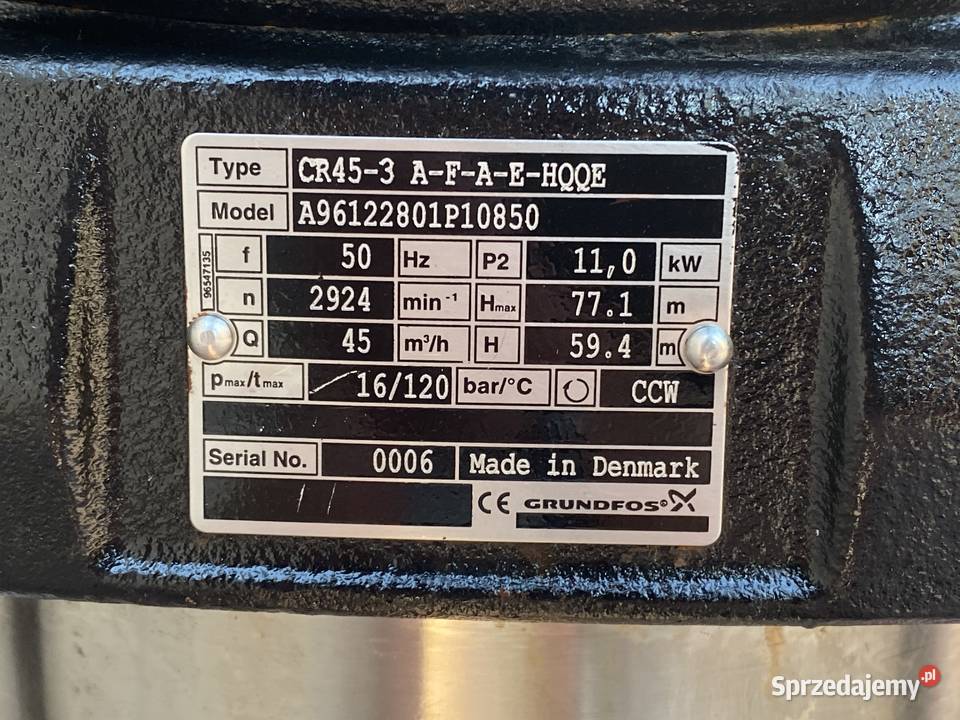 Pionowa Wielostopniowa Odśrodkowa 11KW 45m3h