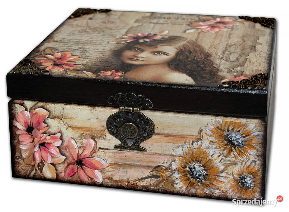 SZKATUŁKA pudełko drewniane VINTAGE GIRL 20X20 Bydgoszcz