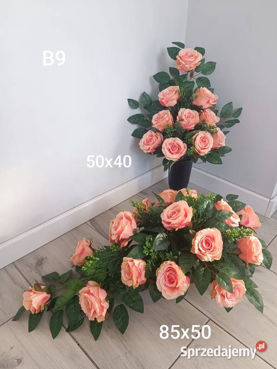 komplet nagrobny z morelowych róż Psary