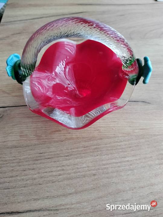 Piękny koszyczek szklany błękitne kwiatki prl Choszczno