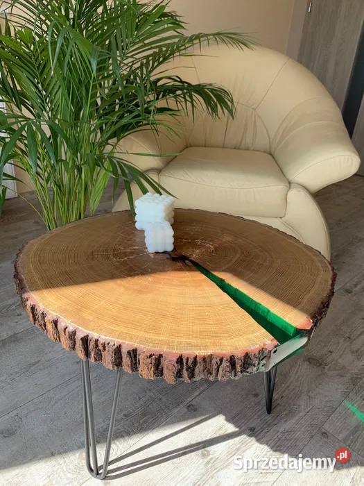 Stolik kawowy z żywica epoksydową dąb 60cm Wrocław