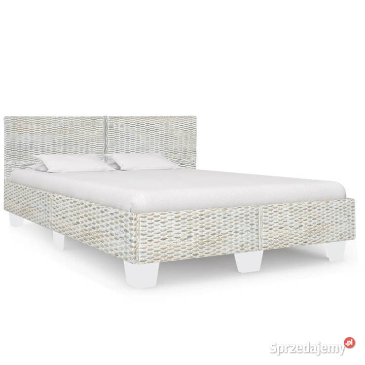 Rama łóżka szara naturalny rattan 140 x 200 Łóżka i materace Warszawa