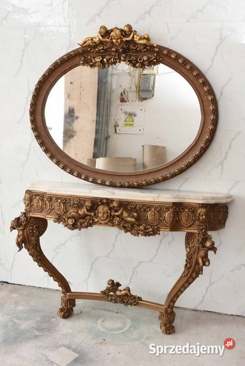 Drewniana Konsola Pod Ścianę Z Okrągłym Lustrem Kraków