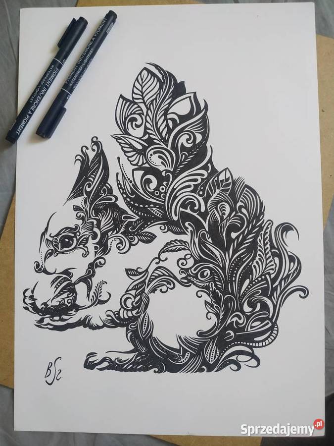 Rysunek wiewiórka cienkopis b tech A3 250 gm2 Malarstwo Warszawa