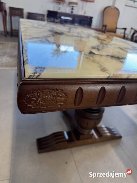 Drewniana solidna ława z marmurowym blatem Ełk