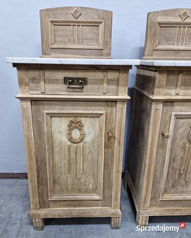 Para dębowych szafek nocnych z marmurem Marki