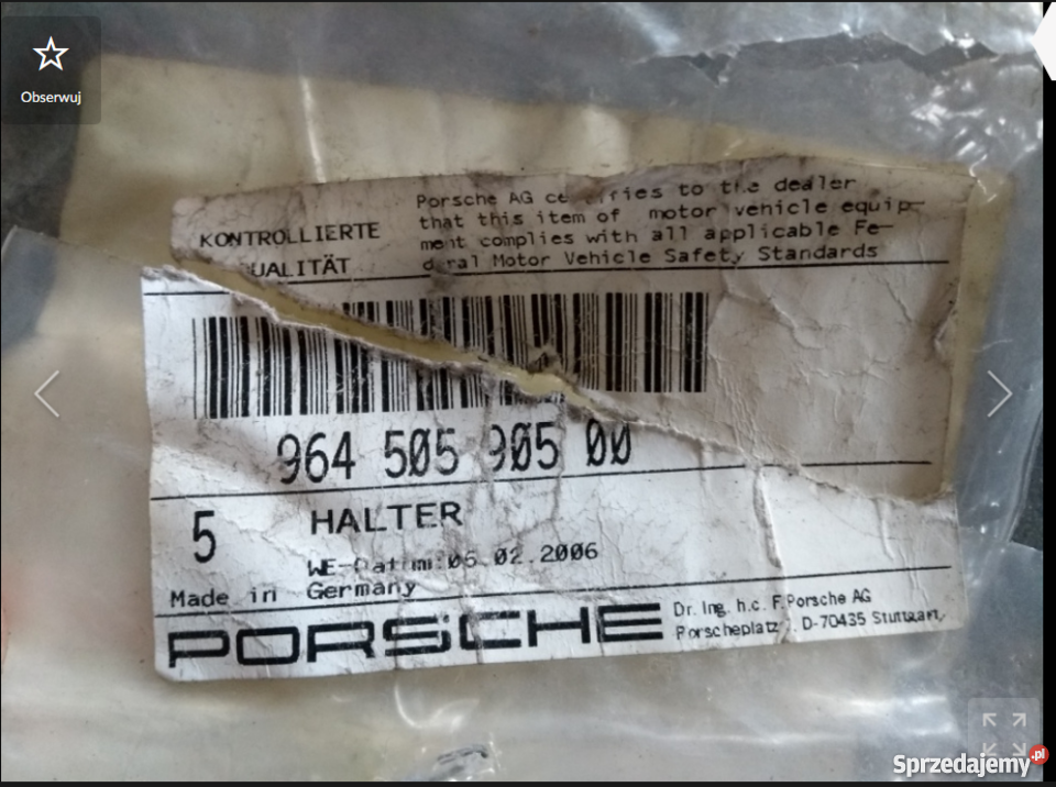 Wspornik uchwyt mocowanie zderzak przód Porsche Pilzno