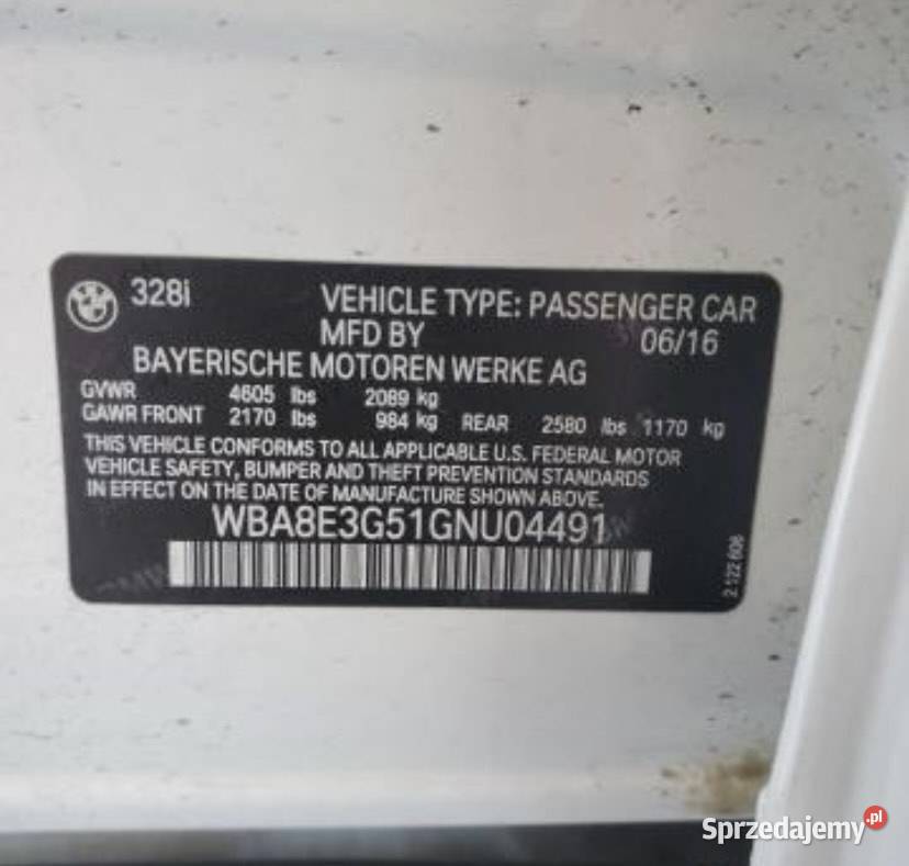 BMW F30 328 XDRIVE 2016 AUTOMAT 4X4 BENZYNA USA Tarnowo Podgórne