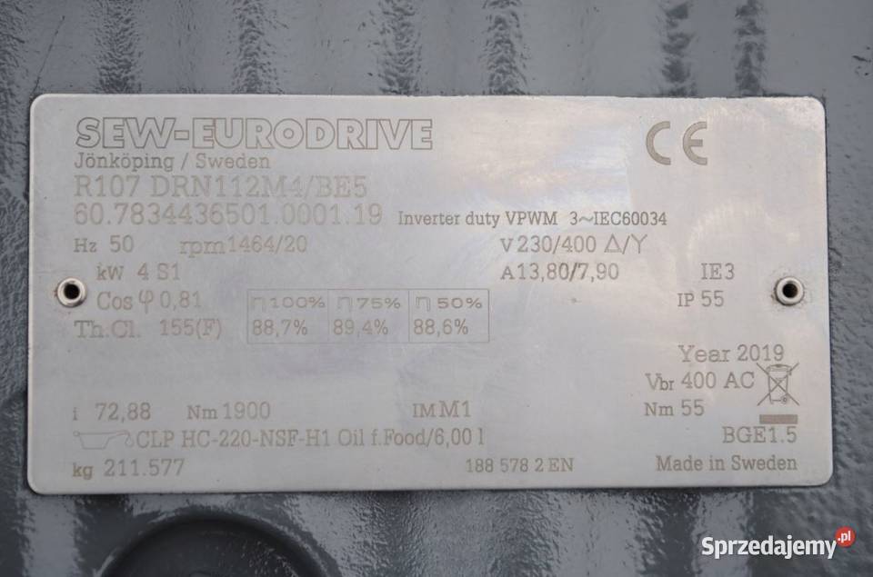 Motoreduktor 4kw 20obr z hamulcem SEW lubuskie Kargowa