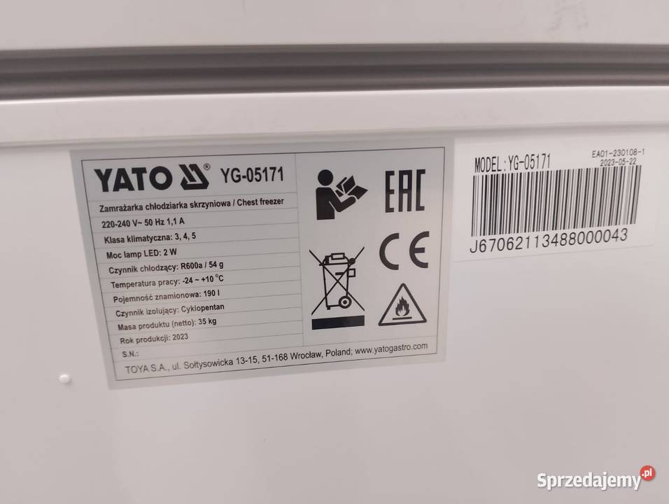 ZAMRAŻARKA CHŁODZIARKA SKRZYNIOWA 190L YATO Wrocław sprzedam